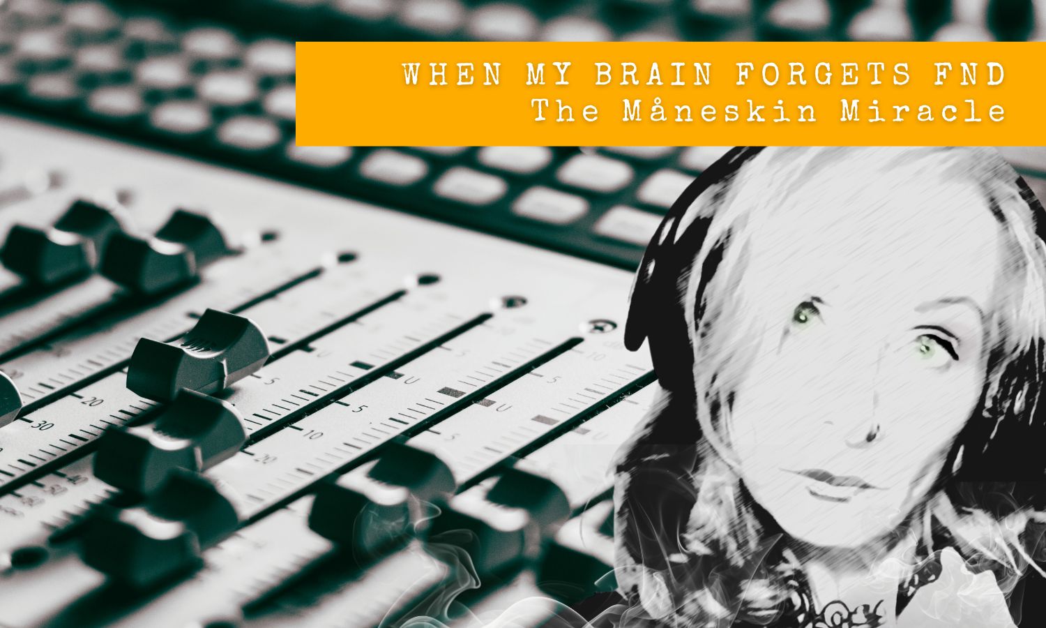 Author of Hopeful Monster in studio with headphones in prep for the music video she made to represent how music has affected her neural pathways with FND and neurodivergent thinking