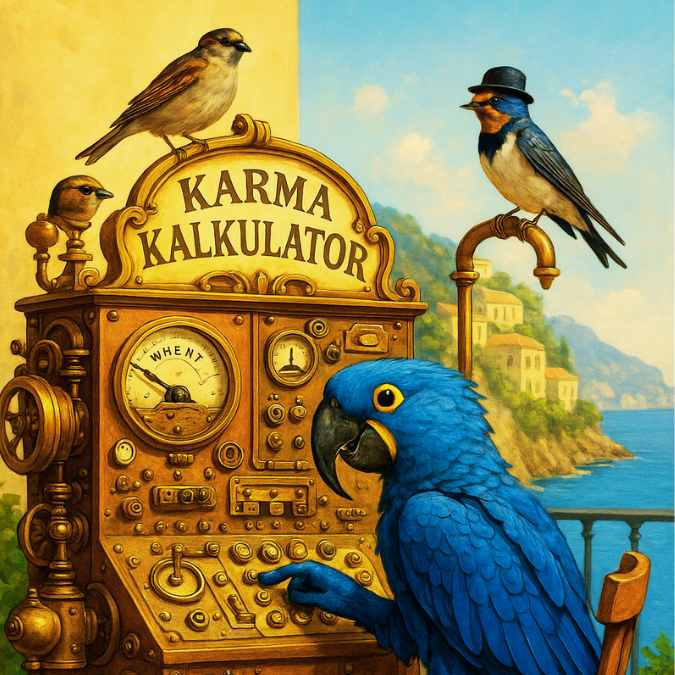 Percy at the KarmaKalkulator on active mission